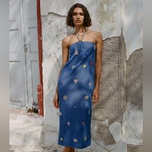 NWT Embroidered MIDI Denim Dress - 3798/002